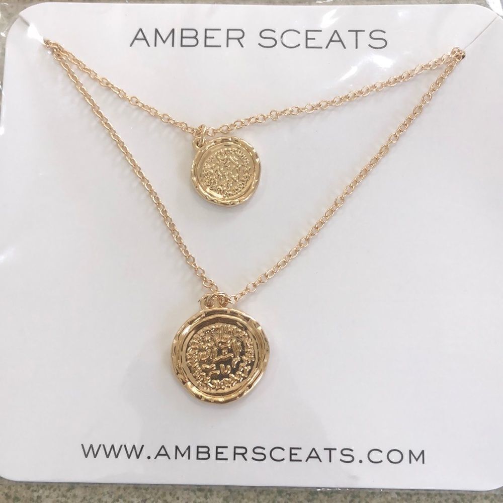 NEW AMBER SCEATS two tiered gold coin necklace